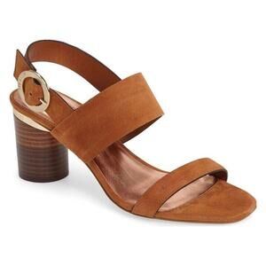Ted Baker London Azmara Sandals, Tan, Suede, Gold Accent, Size 9